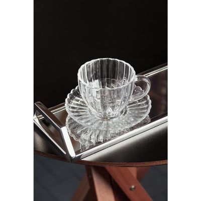 Conjunto 6 Xícaras Chá Wolff Pétala 200ml Vidro com Pires Elegante Transparente