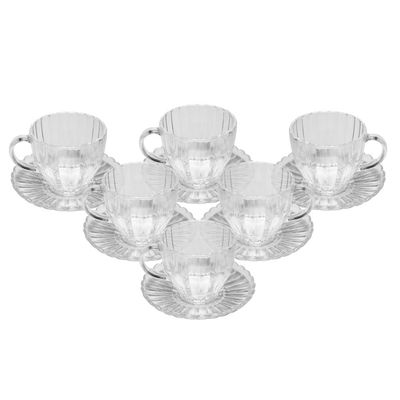 Conjunto 6 Xícaras Chá Wolff Pétala 200ml Vidro com Pires Elegante Transparente