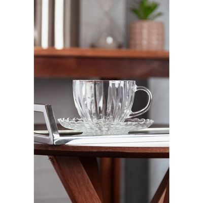 Conjunto 6 Xícaras Chá Wolff Pétala 200ml Vidro com Pires Elegante Transparente