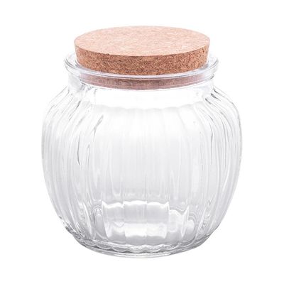 Pote de Vidro Lyor 600ml com Tampa de Rolha Classic Canelado Design Sofisticado Transparente
