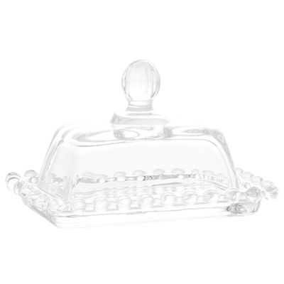 Manteigueira Wolff Pearl em Cristal com Tampa Transparente - 7 x 11 cm
