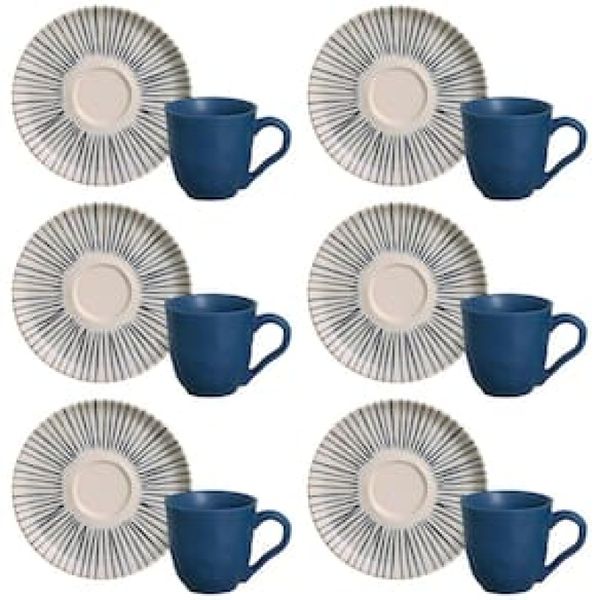 Conjunto com 6 Xícaras e Pires para Café Porto Brasil Bio Elemento em Stoneware Cinza - 120 ml