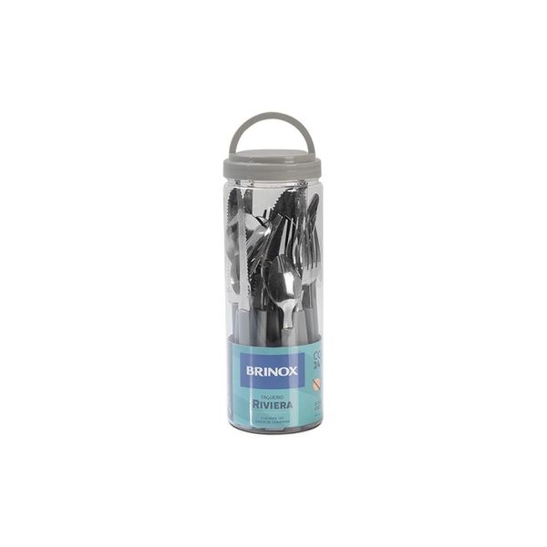 Faqueiro Brinox Riviera 24 Peças Aço Inox Cabo Ergonômico Pote Multifuncional Cinza