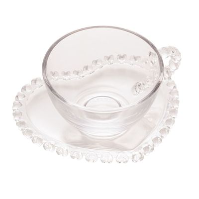 Xícara de Chá de Cristal com Pires Lyor Coração - 170ml