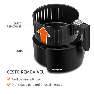 Fritadeira Elétrica Air Fryer Mondial Pratic AF-36-BI 3,6L Inox/Preta - 110V UNICA