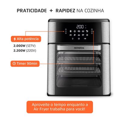 Fritadeira Air Fryer Forno Oven 12L 110V - Mondial UNICA