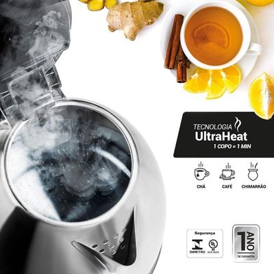 Chaleira Elétrica Inox Chef Gourmet 1,8 Litros 1500w Ech01 220v - Eos 220v