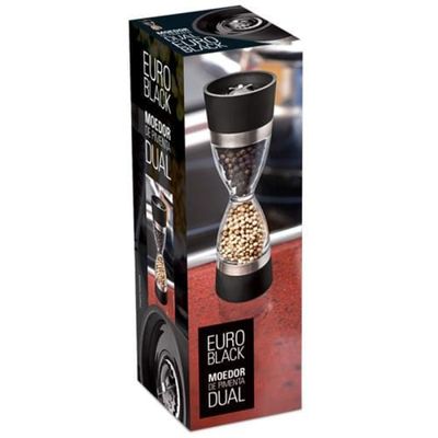 Moedor de Pimenta Dual em Acrílico Euro Home  Preto/Transparente