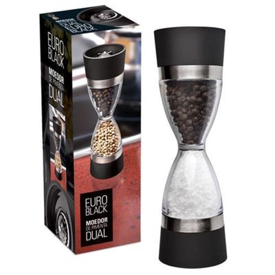 Moedor de Pimenta Dual em Acrílico Euro Home  Preto/Transparente