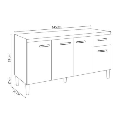 Balcão Cozinha Gabriela 3 Porta 150cm S-t Ajl Castanho Avelã