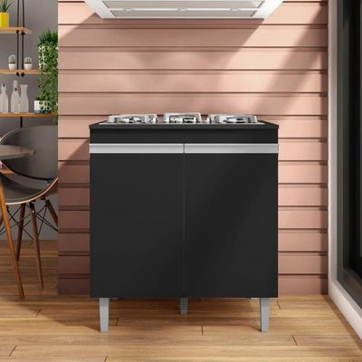 Balcão Cooktop 80cm Andréia 1 Porta Ajl Móveis Preto