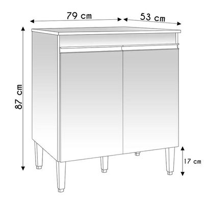 Balcão Cooktop 80cm Andréia 1 Porta Ajl Móveis Preto