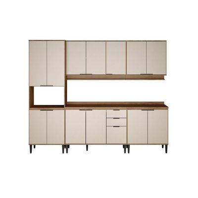 Cozinha Completa Alpha 5 Peças (2Aéreos+2Balcões+1Paneleiro) C5P131 Freijo/Off White - Carraro