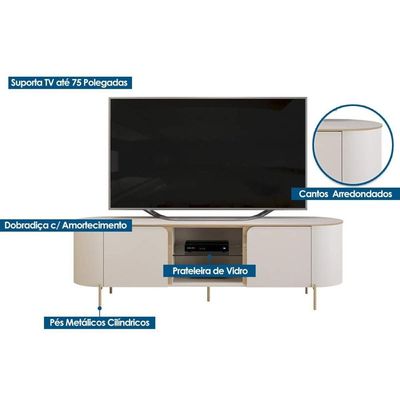 Rack Bancada c/ Painel p/ TV até 65 Pol Adele Led e Nichos 180x189cm Cedro/Bali - DJ Móveis