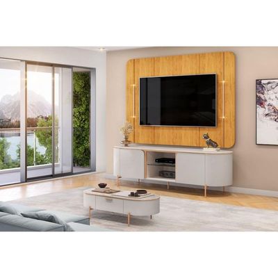 Rack Bancada c/ Painel p/ TV até 65 Pol Adele Led e Nichos 180x189cm Cedro/Bali - DJ Móveis