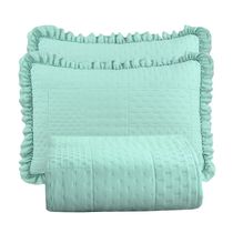 Kit Cobre Leito Colcha Maison Queen c/ Babado Percal 300 Fios 3 Peças - Verde Menta