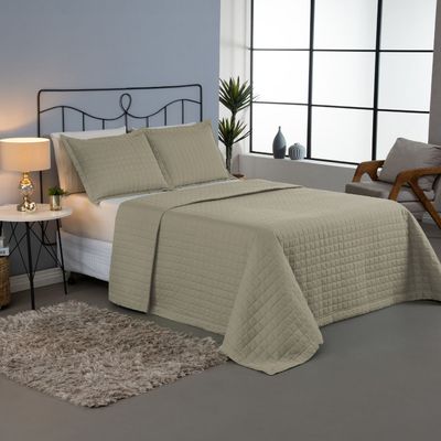 Kit Cobre Leito Colcha Bellini King Dupla Face Percal 300 Fios Textura Matelassê 3 Peças - Cáqui