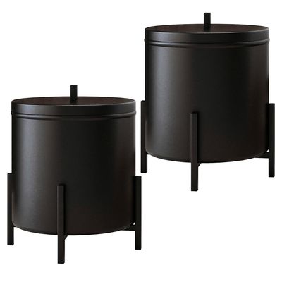 Kit 02 Lixeiras Com Tampa Multiuso Aço Alumínio 06 Litros Kalli D01 Preto Fosco - Lyam Decor