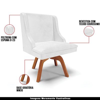 Kit 4 Cadeiras Decorativas Sala de Jantar Base Giratória de Madeira Firenze PU Branco Brilho/Natural G19 - Gran Belo