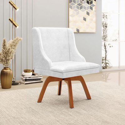 Kit 4 Cadeiras Decorativas Sala de Jantar Base Giratória de Madeira Firenze PU Branco Brilho/Natural G19 - Gran Belo