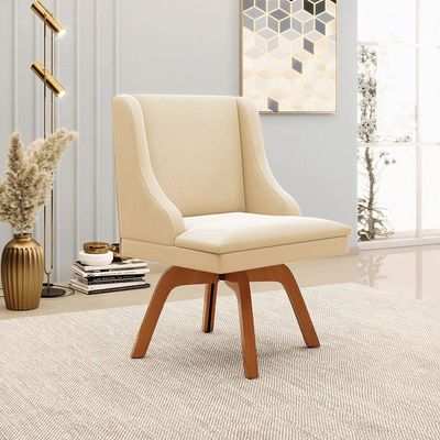 Kit 4 Cadeiras Decorativas Sala de Jantar Base Giratória de Madeira Firenze Suede Bege/Natural G19 - Gran Belo