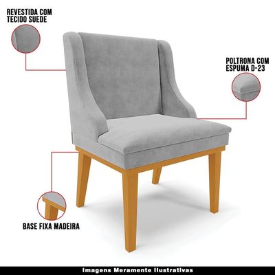 Kit 4 Cadeiras Decorativas Sala de Jantar Base Fixa de Madeira Firenze Suede Cinza/Castanho G19 - Gran Belo