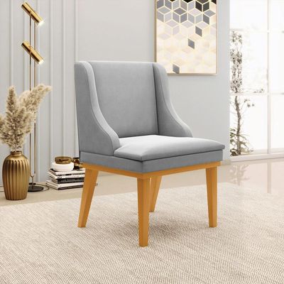 Kit 4 Cadeiras Decorativas Sala de Jantar Base Fixa de Madeira Firenze Suede Cinza/Castanho G19 - Gran Belo