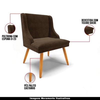 Kit 4 Cadeiras Decorativas Sala de Jantar Pés Palito de Madeira Firenze Suede Marrom/Natural G19 - Gran Belo