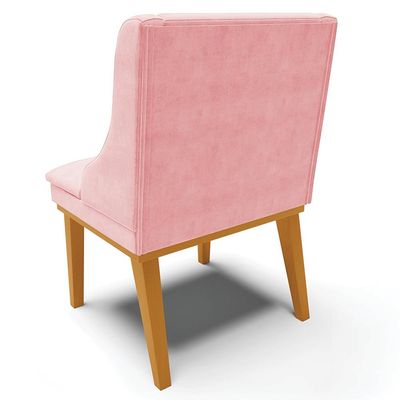 Kit 4 Cadeiras Decorativas Sala de Jantar Base Fixa de Madeira Firenze Suede Rosa Bebê/Castanho G19 - Gran Belo