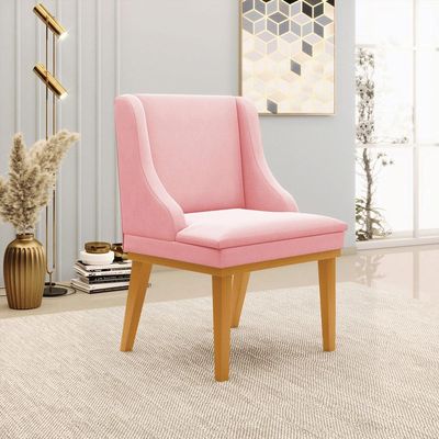 Kit 4 Cadeiras Decorativas Sala de Jantar Base Fixa de Madeira Firenze Suede Rosa Bebê/Castanho G19 - Gran Belo