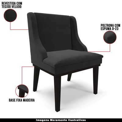 Kit 4 Cadeiras Decorativas Sala de Jantar Base Fixa de Madeira Firenze Veludo Preto G19 - Gran Belo