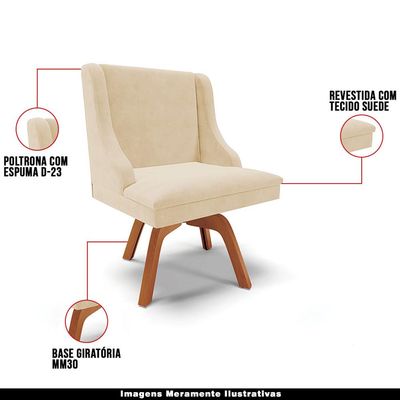 Kit 2 Cadeiras Decorativas Sala de Jantar Base Giratória de Madeira Firenze Suede Bege/Natural G19 - Gran Belo