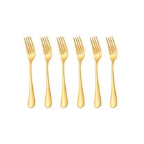 Garfo de Mesa Dourado Ouro Talheres Aço Inox Buffet Jogo 6un