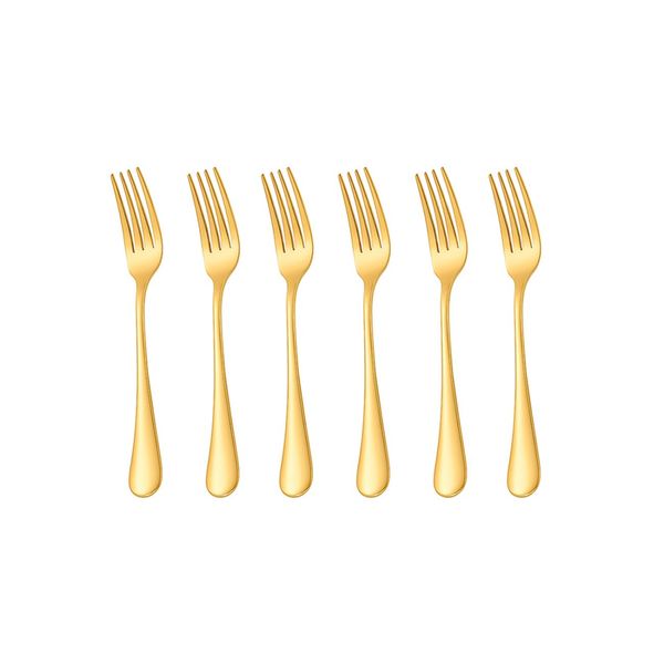 Garfo de Mesa Dourado Ouro Talheres Aço Inox Buffet Jogo 6un