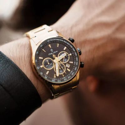 Relógio Phillip London Masculino Ref: Pl80392645m Pr N Cronógrafo Dourado