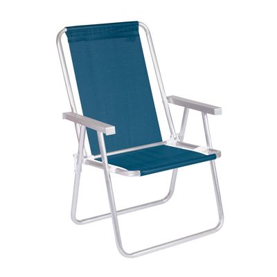 Kit 2 Cadeira Praia Alta Alumínio Conforto 120 kg Mor Azul
