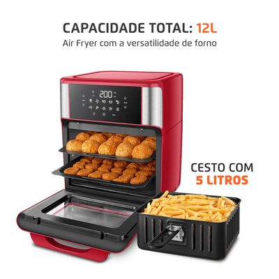 Fritadeira Air Fryer Forno Oven 12L Mondial Vermelho/Inox 2000W - AFON-12L-RI 127V