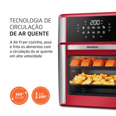 Fritadeira Air Fryer Forno Oven 12L Mondial Vermelho/Inox 2000W - AFON-12L-RI 127V