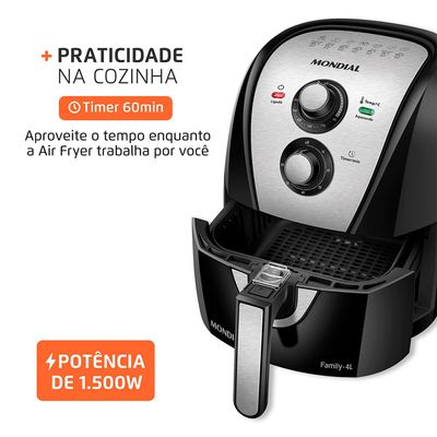 Fritadeira Sem Óleo Com Divisória Air Fryer 4L Mondial Preto/Inox 1500W - AFD-40-BI 127V