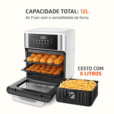 Fritadeira Air Fryer Forno Oven 12L Mondial Branco/Inox 2000W - AFON-12L-WI 220V