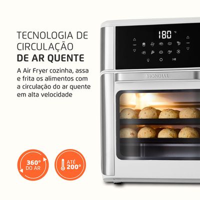 Fritadeira Air Fryer Forno Oven 12L Mondial Branco/Inox 2000W - AFON-12L-WI 220V