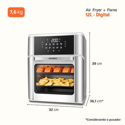 Fritadeira Air Fryer Forno Oven 12L Mondial Branco/Inox 2000W - AFON-12L-WI 220V