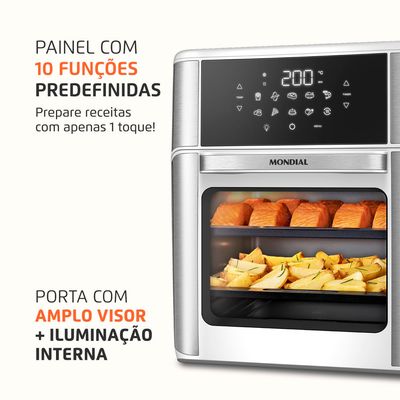 Fritadeira Air Fryer Forno Oven 12L Mondial Branco/Inox 2000W - AFON-12L-WI 220V