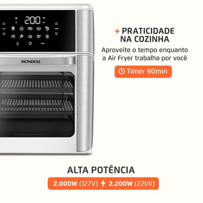 Fritadeira Air Fryer Forno Oven 12L Mondial Branco/Inox 2000W - AFON-12L-WI 220V
