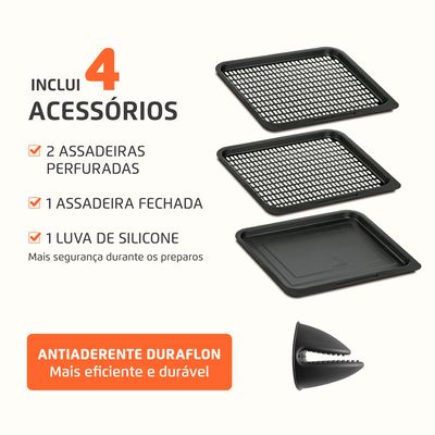 Fritadeira Air Fryer Forno Oven 12L Mondial Branco/Inox 2000W - AFON-12L-WI 220V