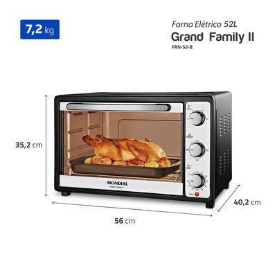 Forno Elétrico 52L Grand Family II Mondial Preto/Inox 1800W - FRN-52-B 220V
