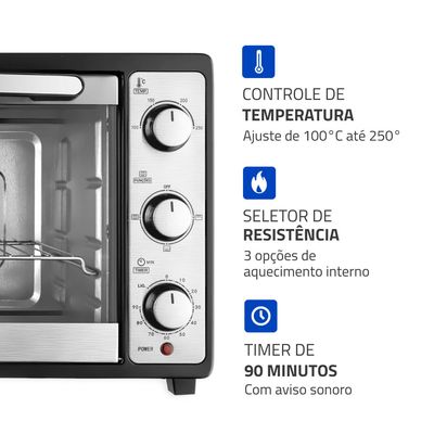 Forno Elétrico 52L Grand Family II Mondial Preto/Inox 1800W - FRN-52-B 220V