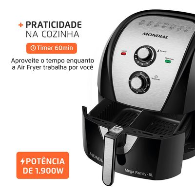Fritadeira Sem Óleo Air Fryer 8L Mondial Preto/Inox 1900W - AFD-80-BI 220V