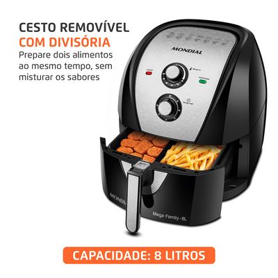 Fritadeira Sem Óleo Air Fryer 8L Mondial Preto/Inox 1900W - AFD-80-BI 220V