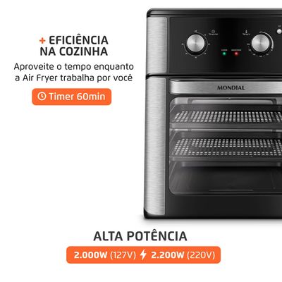 Fritadeira Air Fryer Forno Oven 12L Mondial Preto 2000W - AFON-12L-AB 220V